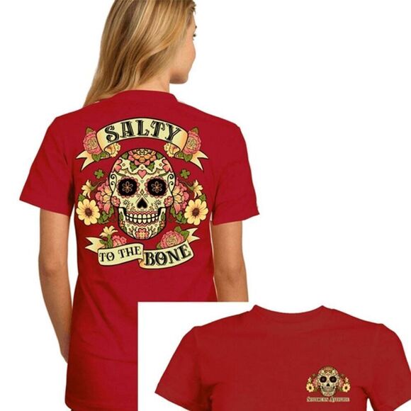 Unisex Southern Attitude Preppy Salty to the Bone Sugar Skull T-Shirt Size XL - Picture 1 of 7